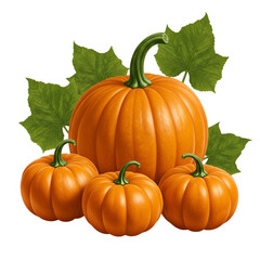 Isolated Background Realistic Illustration Of Orange Pumpkins With Green Leaves