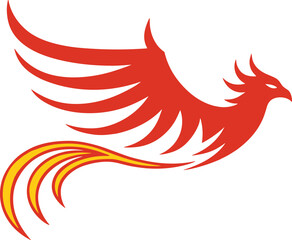 Red Phoenix Bird Flying Vector Logo Design, Mythical Fire bird Silhouette Abstract Tattoo Art.