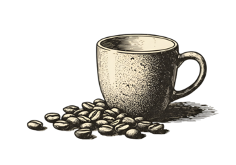 Isolated Coffee Cup Illustration On A Black Background With Coffee Beans