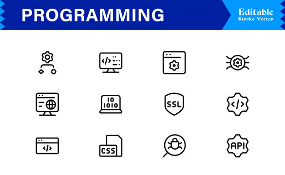 Programming Essentials Line Icon Collection &ndash; Professional, Minimal, Modern Vector Design for Developers and Coding Concepts