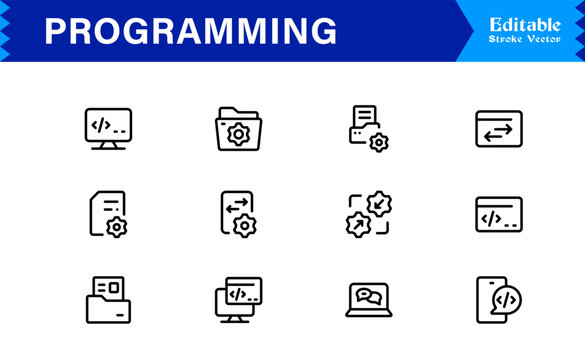 Programming Essentials Line Icon Collection &ndash; Professional, Minimal, Modern Vector Design for Developers and Coding Concepts
