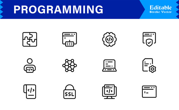 Programming Essentials Line Icon Collection &ndash; Professional, Minimal, Modern Vector Design for Developers and Coding Concepts