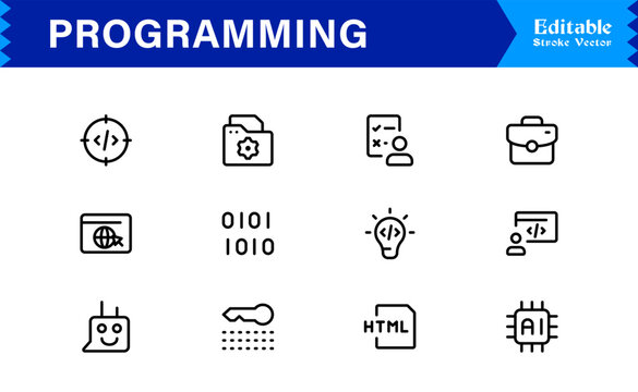 Programming Essentials Line Icon Collection &ndash; Professional, Minimal, Modern Vector Design for Developers and Coding Concepts