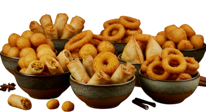 Isolated Delicious Fried Food Snacks Display Illustration with Transparent Background