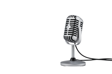 Vintage Silver Microphone on White Background Studio Shot