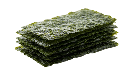 Isolated Illustration Of Stacked Green Nori Seaweed Sheets On Black