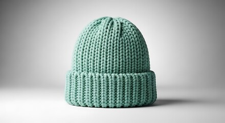 A chunky knit green beanie hat with a ribbed cuff, perfect for winter