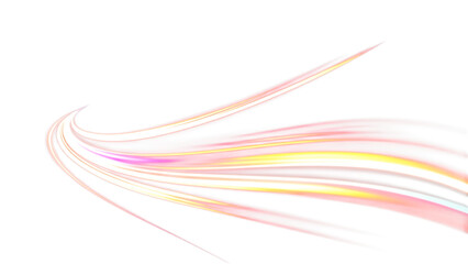 Abstract glowing light trails with streaks of white and gold isolated on transparent background
