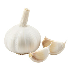 Isolated Photo Of A Fresh Garlic Bulb With Cloves On Transparent Background