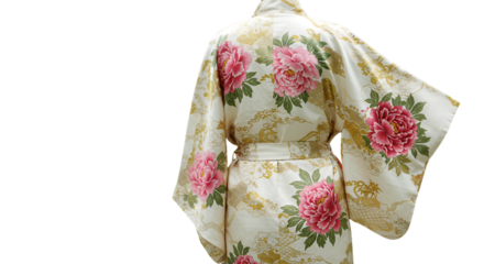 Isolated Japanese Kimono Back View Illustration Featuring Floral Pattern