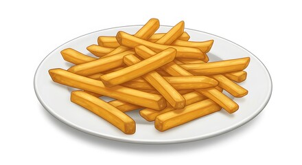 Vector illustration of a classic fast food side dish, a heaping plate of golden french fries isolated on a white background.