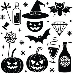  Halloween Icon Set, Spooky Vector Symbols with Ghost, Pumpkin, and Spider Web