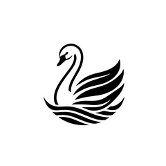 Fototapeta premium Elegant Black Swan Silhouette with Stylized Water Waves.