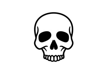A simple black and white illustration of a skull with empty eye sockets on white background
