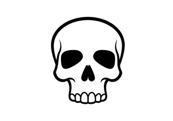 Fototapeta premium A simple black and white illustration of a skull with dark eye sockets and teeth shown