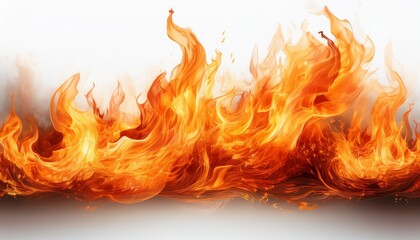 Fototapeta premium vibrant realistic flames in a horizontal banner with white background fire burning