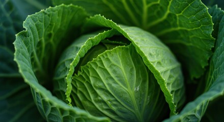 Fototapeta premium Close-up of a fresh, vibrant green cabbage head in the field