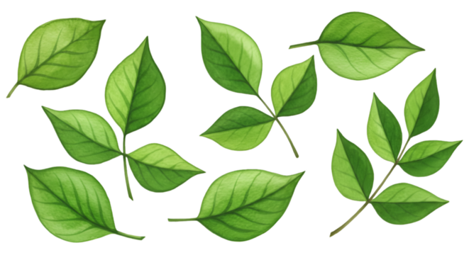 Isolated Green Leaves Illustration on Transparent Background a Botanical Design