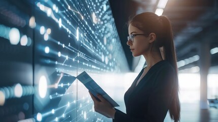 Woman reviewing digital data