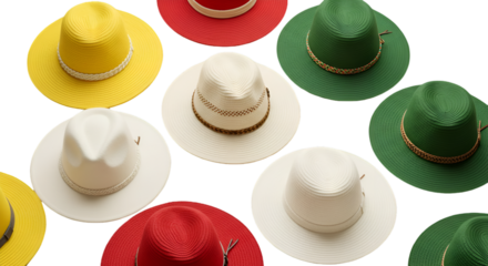 Isolated Hats Assortment In Yellow Red Green White Fashion Accessory Photo