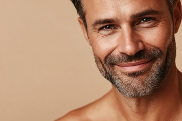 Obraz premium Middle-aged man showing facial lines and texture