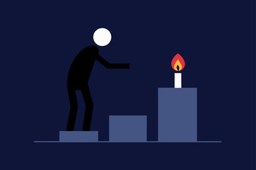 survivor placing candle on crypt