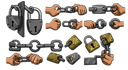 Isolated Illustration of Locks Chains and Hands Demonstrating Security Concepts