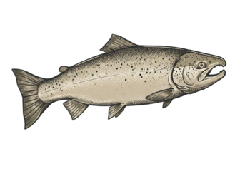 Isolated Illustration Of A Fish With Gray Scales And Black Background