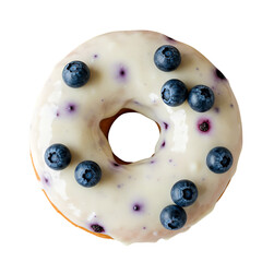 Isolated Photo Of A Blueberry Donut With White Glaze On A Transparent Background
