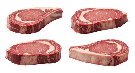 Isolated Photo Of Raw Ribeye Steak Slices On Transparent Background