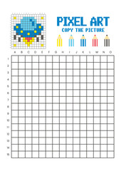 Copy the picture grid drawing worksheet for kids. Pixel art UFO
