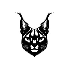 Striking Black and White Caracal Head Illustration with Prominent Tufted Ears.
