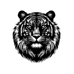 Striking Black and White Linework Portrait of a Fierce Tiger Head.