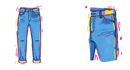 Isolated Illustration Of Blue Jeans Denim Fashion Wear On Transparent Background