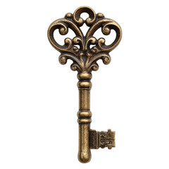 Photo of an ornate bronze skeleton key with intricate details, a vintage symbol of access and security isolated on transparent background
