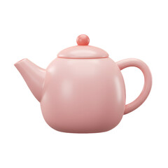 Isolated Pink Teapot 3D Render On Transparent Background Realistic Illustration