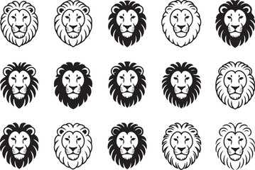 Lion head silhouettes various styles and expressions
