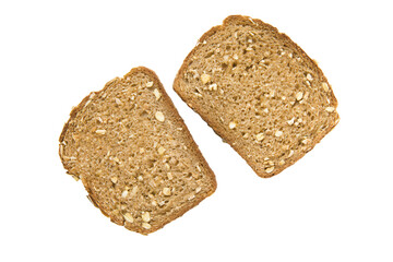 two slices of bread with nuts on top