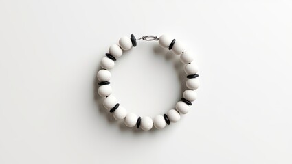 Elegant Beaded Bracelet with White and Black Beads on a Clean White Background, Showcasing a Simple Yet Sophisticated Accessory for Everyday Wear and Stylish Accents