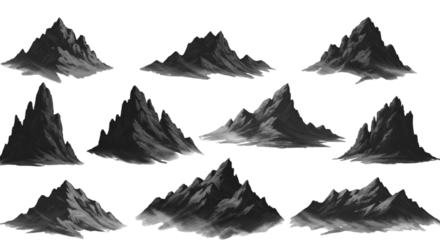 Isolated Gray Mountains Illustration Set on Transparent Background