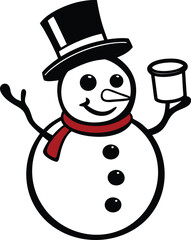 Snowman with hat on transparent background