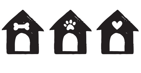 Vector Dog Houses Silhouette Set Hand Drawn Icons