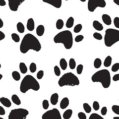 Seamless Pattern ink Paw Prints Vector Animal Background hand drawn 