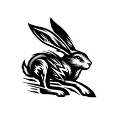 Stylized Black and White Rabbit with Sharp Dynamic Lines.