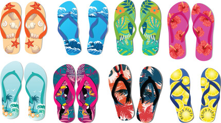 Bright and Colorful Flip-Flops Vector Set – Summer Beach Sandals Illustration