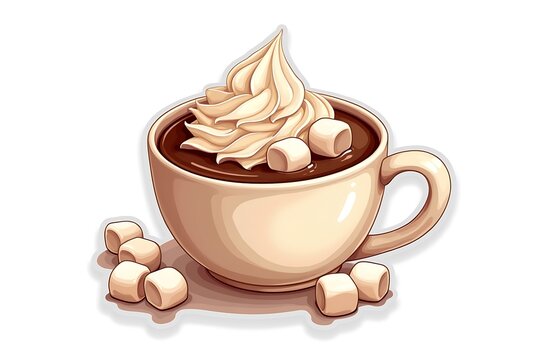 Creamy hot chocolate with marshmallows and whipped cream - Powered by Adobe