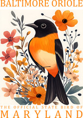 Maryland State Bird Baltimore oriole Wall Hanging Home Decoration Poster, State Birds Gallery Wall Art