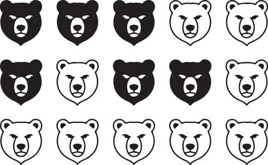 Minimalist black and white bear head icons