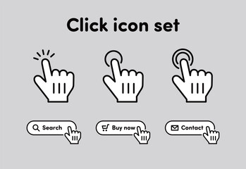Obraz premium ボタンをクリックする指のアイコンセット モノクロ