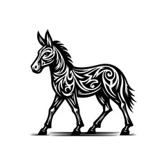 Stylized Black and White Zebra with Intricate Tribal Patterns.